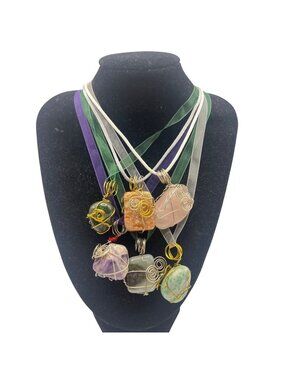 Wire Wrapped Crystal Pendant Necklaces Lot 6 Amethyst Rose Quartz Agate Healing